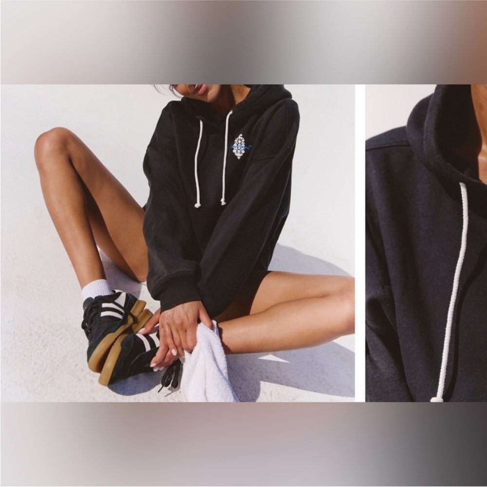 NWOT Free People FP Movement Final Call Buti Logo Hoodie - black white - M *IR* - Picture 3 of 12